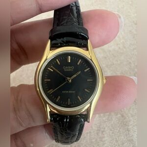 Casio Women’s Quartz stainless steel Dress Watch -black genuine leather bracelet